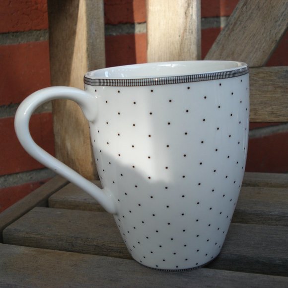 222 FIFTH AUDREY BLACK & WHITE POLKA DOTS PORCELAIN COFFEE CUP - Picture 2 of 5